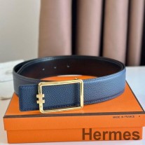 Cinto reversível Hermes Tube H 38MM em couro azul Clemence