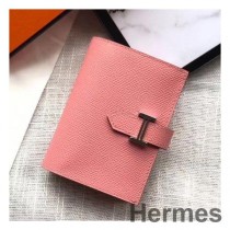 Mini carteira Hermes Bearn em couro Epsom Rose Confetti