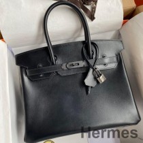 Bolsa Hermes Birkin 30 Retourne feita à mão em couro de bezerro caixa preta