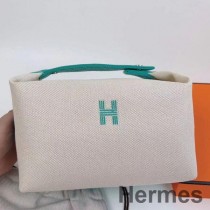 Estojo grande Hermes Bride-a-Brac em tela crua com motivos em ziguezague verde