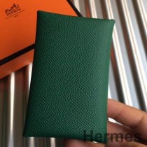 Porta-cartões Hermes Calvi em couro Epsom verde