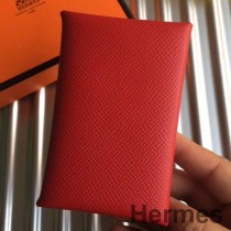 Porta-cartões Hermes Calvi em couro Epsom vermelho