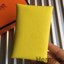 Porta-cartões Hermes Calvi em couro Epsom amarelo