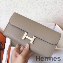Carteira longa Hermes Constance em couro Epsom cinza