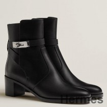 Botins Hermes Frenchie 50mm em couro de bezerro preto
