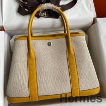 Hermes Garden Party 30 Toile feito à mão e couro amarelo