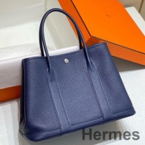 Bolsa Hermes Garden Party 36 em couro azul Saphir Clemence