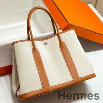 Bolsa Hermes Garden Party 36cm em Toile e Couro Dourado