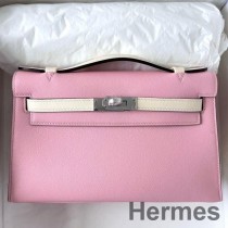 Bolsa Hermes HSS Kelly Pochette Bicolor em couro de bezerro rosa e Craie Swift