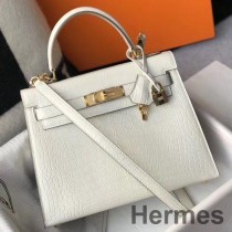 Bolsa Hermes Kelly 25cm feita à mão em couro de crocodilo branco em relevo