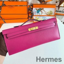 Bolsa Hermes Kelly Cut feita à mão em couro Swift rosa roxo