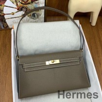 Bolsa Hermes Kelly Elan feita à mão em couro taupe Chevre Mysore