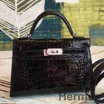 Bolsa Hermes Kelly Mini II feita à mão em crocodilo jacaré preto