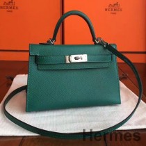 Bolsa Hermes Kelly Mini II feita à mão em couro malaquita Epsom