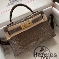 Bolsa Hermes Kelly Mini II feita à mão em crocodilo jacaré taupe