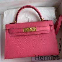 Bolsa Hermes Kelly Mini II Sellier feita à mão em couro de bezerro rosa Azalee Epsom