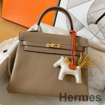 Bolsa Hermes Kelly Retourne 25 feita à mão em couro de bezerro cinza Swift