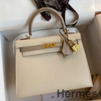 Bolsa Hermes Kelly Sellier 25 bicolor em couro de bezerro Craie e Trench Epsom