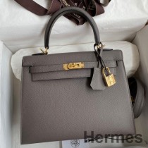 Bolsa Hermes Kelly Sellier 25 feita à mão em couro de bezerro Etain Epsom