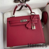 Bolsa Hermes Kelly Sellier 25 feita à mão em couro de bezerro Ruby Epsom