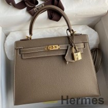 Bolsa Hermes Kelly Sellier 25 feita à mão em couro de bezerro cinza Epsom