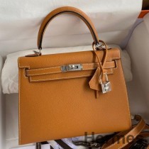 Bolsa Hermes Kelly Sellier 25 feita à mão em pele de bezerro Toffee Epsom