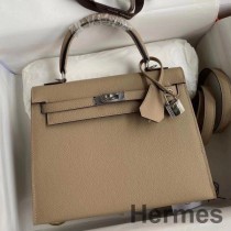 Bolsa Hermes Kelly Sellier 25 feita à mão em couro de bezerro Trench Epsom