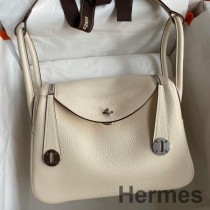 Bolsa Hermes Lindy 26 feita à mão em couro Nata Clemence