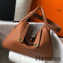 Bolsa Hermes Lindy 26 cm em couro Clemence dourado GHW