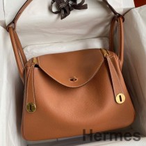 Bolsa Hermes Lindy 30 feita à mão em couro Evercolor dourado