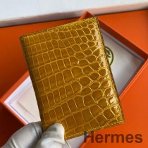 Porta-cartões Hermes MC² Euclide em couro de jacaré brilhante Jaune Ambre