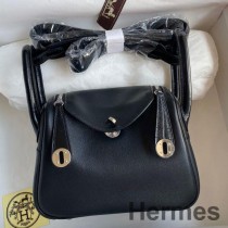 Bolsa Hermes Mini Lindy feita à mão em couro Swift preto