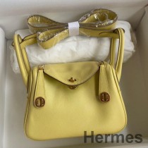 Bolsa Hermes Mini Lindy feita à mão em couro Jaune Poussin Swift