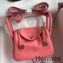 Bolsa Hermes Mini Lindy feita à mão em couro Swift com batom rosa