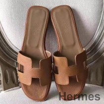 Sandálias Hermes Oran em couro Epsom marrom
