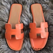 Sandálias Hermes Oran em couro Swift laranja