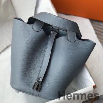 Bolsa Hermes Picotin Lock 18 em couro azul Lin Clemence