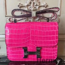 Bolsa Hermes Rose Red Constance MM 24cm Crocodilo