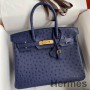 Bolsa Hermes Birkin 30 Retourne feita à mão em couro de avestruz íris azul