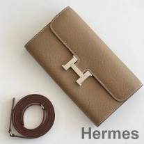Hermes Constance To Go tegnebog i Taupe Epsom kalveskind