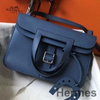 Hermes Halzan 31cm Taske I Blå Agat Clemence Læder