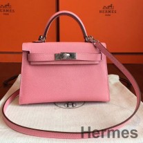Hermes Kelly Mini II Håndlavet taske i rosa konfetti Epsom læder
