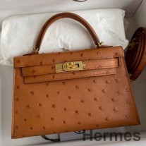 Hermes Kelly Mini II Sellier Håndlavet taske i guld strudslæder