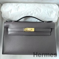 Hermes Kelly Pochette Håndlavet taske i Etain Epsom kalveskind