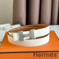 Hermes Mini Constance 24 mm bælte i hvidt Epsom-læder og guld Swift-læder