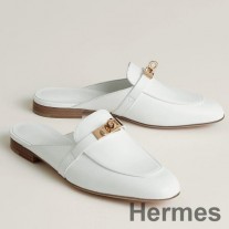 Hermes Oz Mules til kvinder i hvidt kalveskind