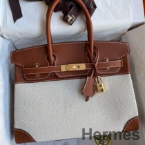 Hermes Birkin 30 Håndlavet taske i Toile & Gold Swift læder