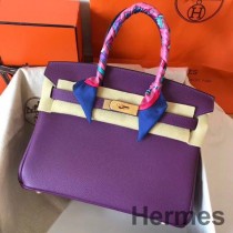 Hermes Birkin 30 Håndlavet taske i ultraviolet Clemence-læder