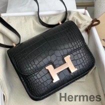 Hermes Constance 18 Håndlavet taske i sort alligator krokodilleskind