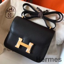 Hermes Constance 18 Håndlavet taske i sort Epsom læder